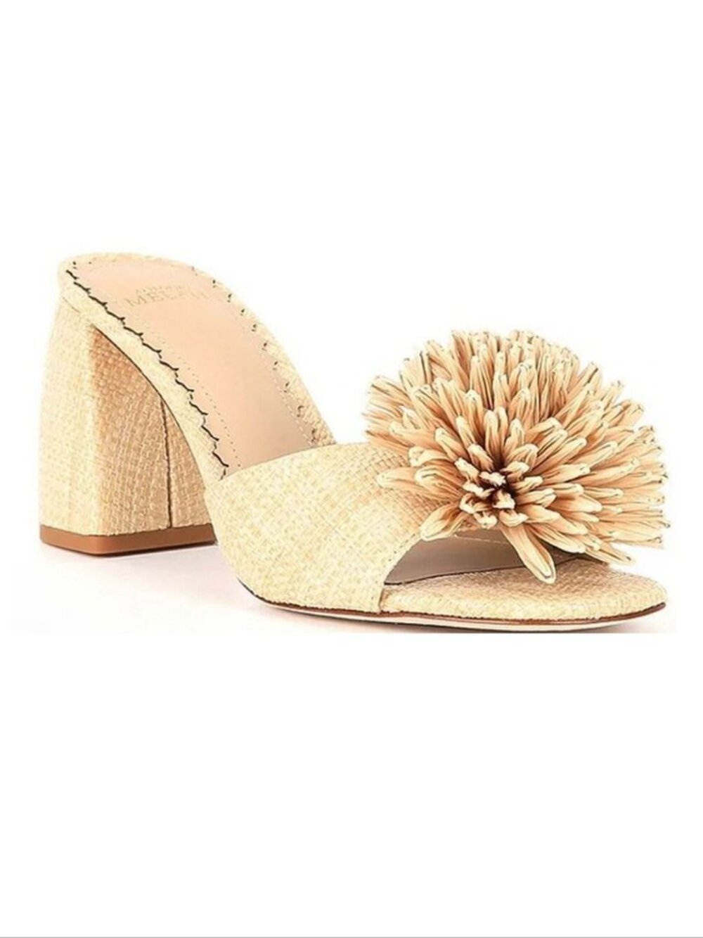 ANTONIO MELANI Glora 3D Flower Slide Sandals Size 6 Block Heels Raffia Beige NEW